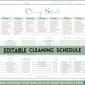 掃除スケジュール、編集可能な掃除プランナー、掃除チェックリスト、毎週の家事、ADHD の家の掃除、毎月、印刷可能な家事プランナー