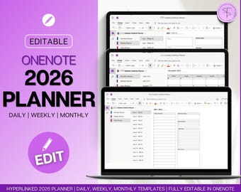 2026 OneNote Digital Planner, EDITABLE OneNote Template, Daily, Weekly, Monthly Planning for Windows, adhd, Notebook, One Note