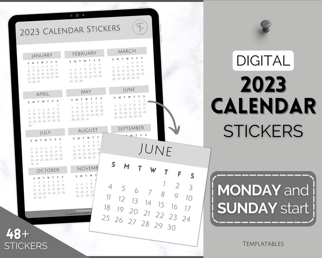 2023 Digital Calendar Stickers Mini Calendar Digital Planner Etsy