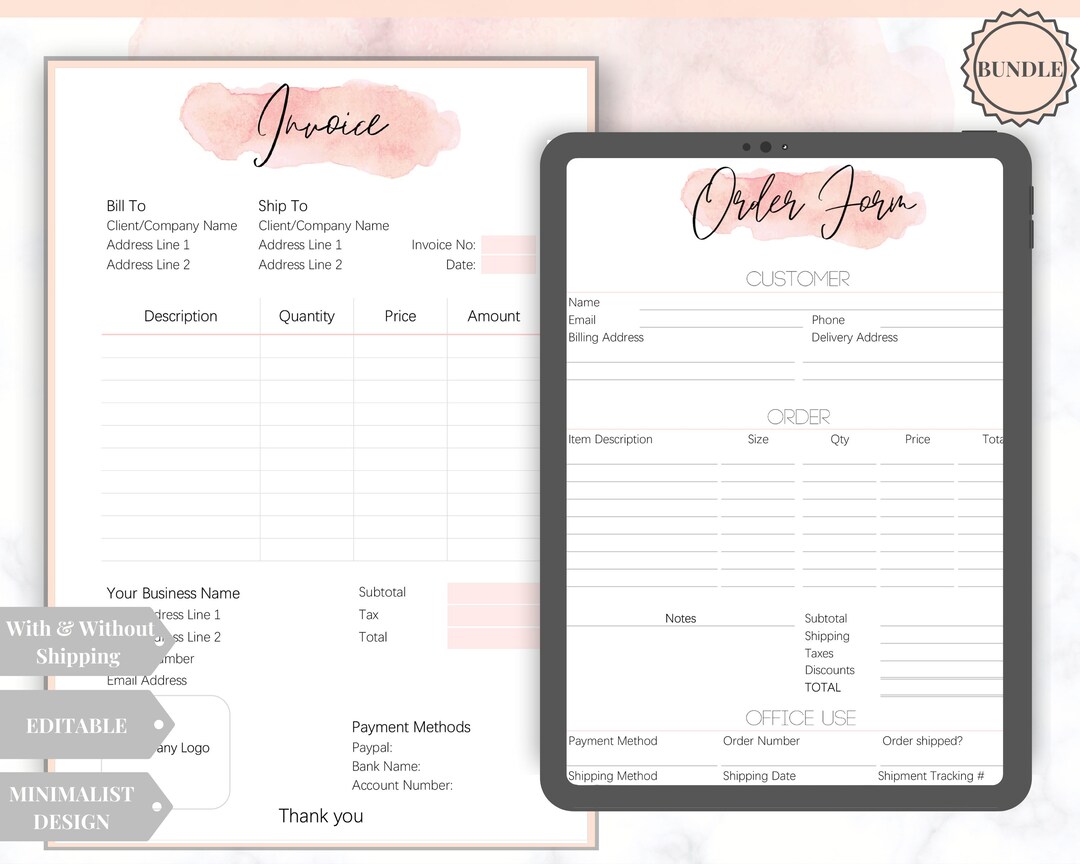 INVOICE Template & ORDER FORM Editable. Custom Receipt - Etsy UK