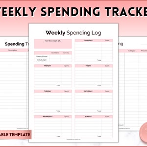 Weekly Spending Tracker, Printable Spending Log, Weekly Budget Planner, Weekly Expense Tracker, Finance Planner, Transaction, Daily Journal