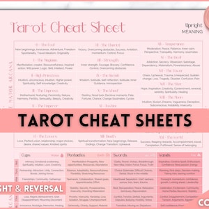 Printable Tarot Cheat Sheet, Upright & Reverse meanings, Learn tarot card readings, Tarot Spreads, Beginner Tarot Planner workbook, Grimoire