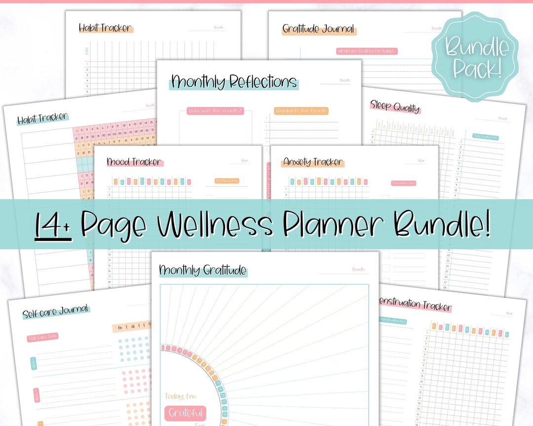 Wellness Planner BUNDLE! Self Care Journal, Printable Selfcare Tracker ...
