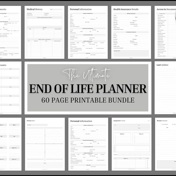 End of life planner, with Medical, Death, Estate, Funeral planning, Emergency Binder, Prepare just in case, What if binder, Household