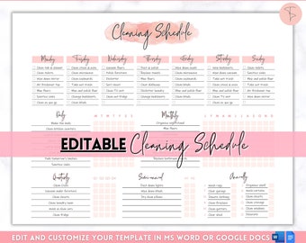Cleaning Schedule, EDITABLE Cleaning Planner, Cleaning Checklist, Weekly House Chores, Adhd Clean Home, Monthly, Household Planner Printable