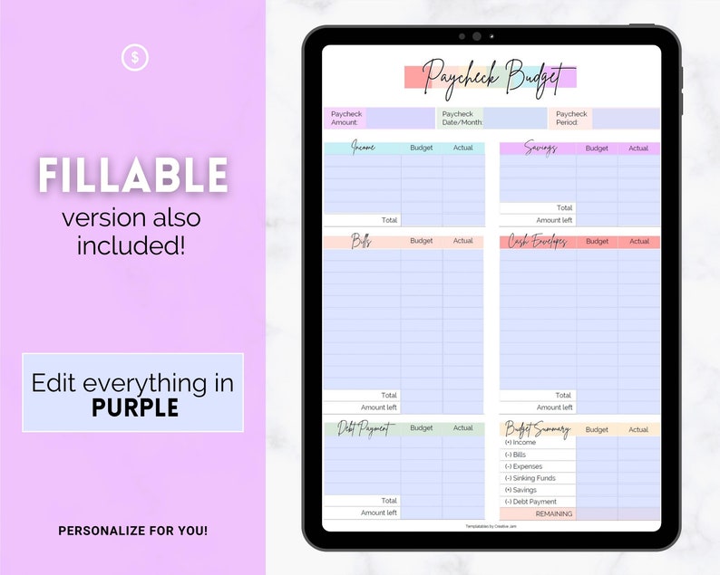 Paycheck Budget Planner, EDITABLE Budget by Paycheck Template, PDF Printable Budget Tracker, Finance Planner, Zero Based Budget Sheet Binder zdjęcie 4