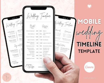 DIGITAL Wedding Timeline, Editable Wedding Day Timeline Template, order of events, Schedule, Wedding Day, MOBILE itinerary program, evite
