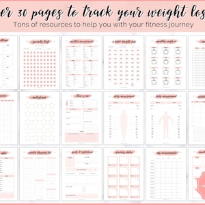Weight Loss Tracker, Weightloss Journal, Fitness Planner Printable, Weight Loss Chart, Pounds Lost Tracker, Body Measurements, Meal Planner image 3
