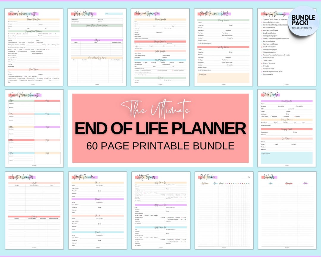 End of Life Planner, With Medical, Death, Estate, Funeral Planning ...