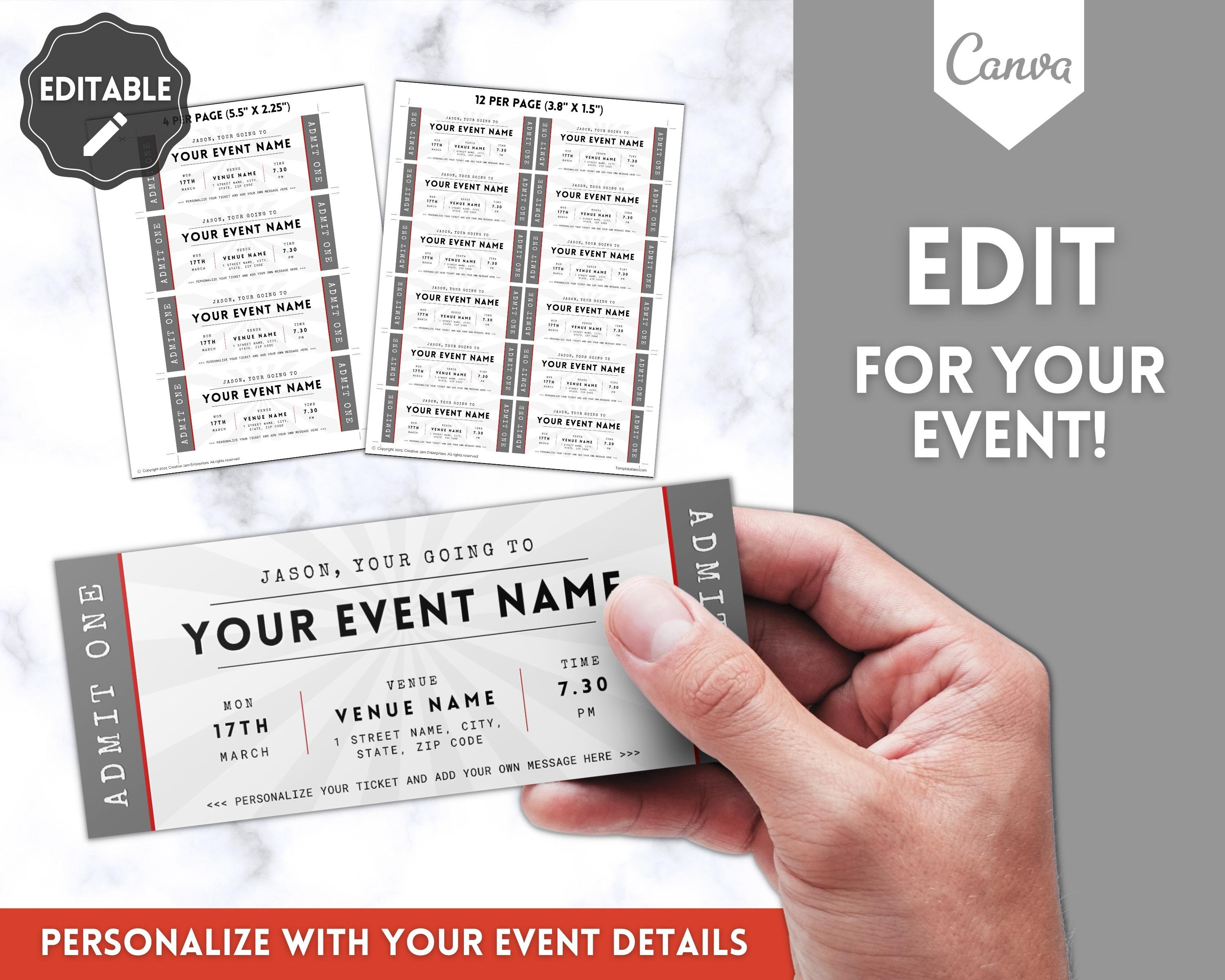 Event Ticket Template, EDITABLE DIY Event Printable, Surprise Getaway ...