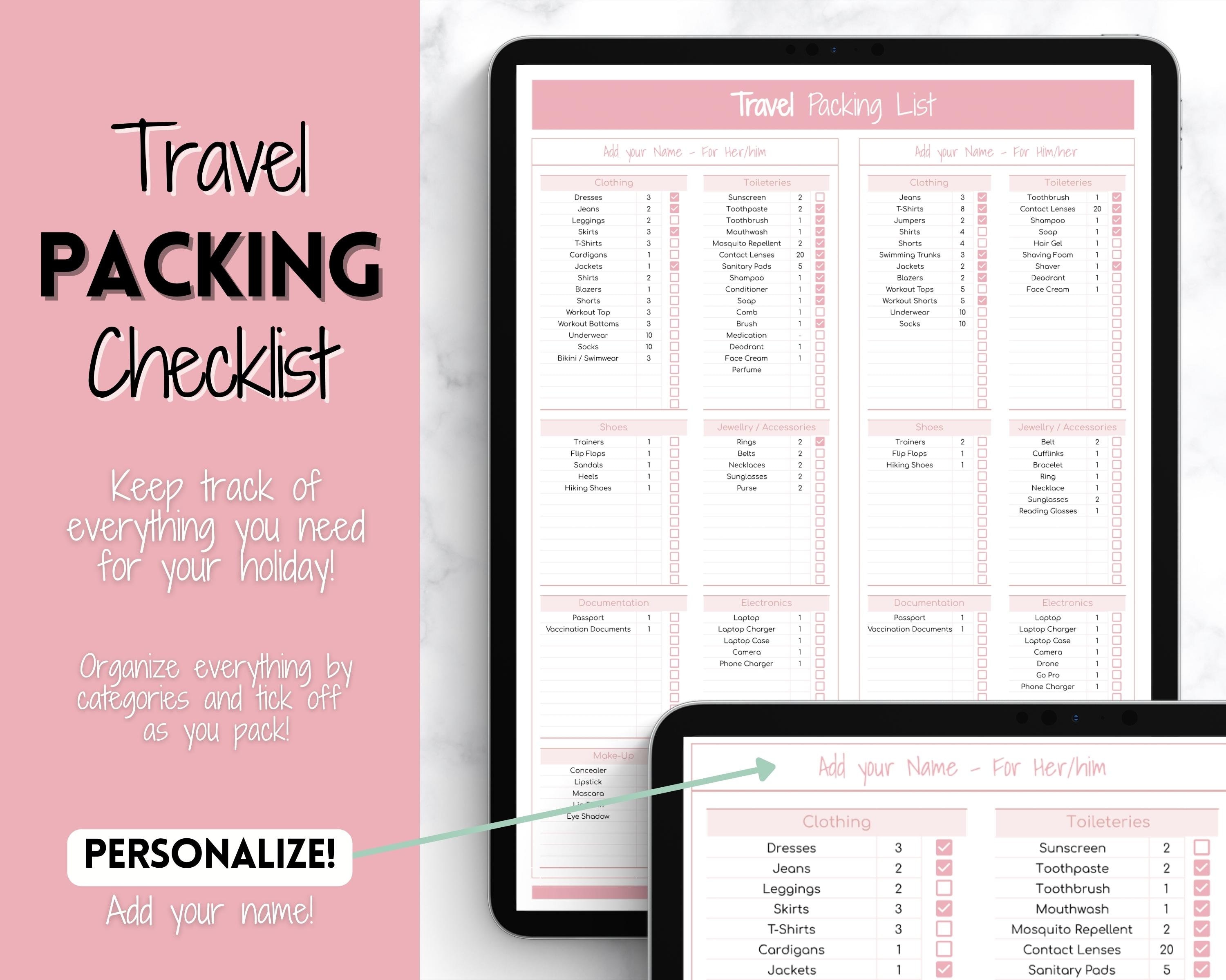 Packing List, EDITABLE Travel Packing Checklist for Google Sheets ...