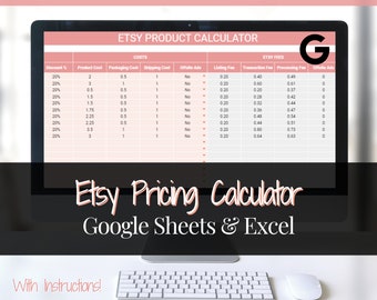 Calculadora de preços Etsy, planilha de lucro para pequenas empresas e vendedores Etsy, planilhas Excel e Google, estratégia de taxas, venda na loja Etsy