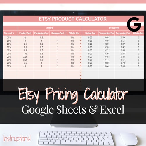 Etsy Fee and Profit Calculator Excel & Google Sheets Etsy
