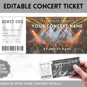 Konzertticket-Vorlage, EDITIERBARE Überraschungsgeschenk, Einladung, Weihnachten, Mutter, Jubiläumsgeschenk für ihn, Musikveranstaltung, Theatershow