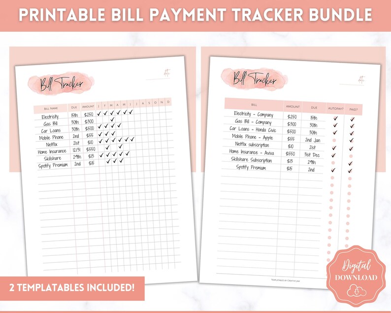 Bill Payment Tracker, Printable Monthly Bill Organizer & Checklist ...