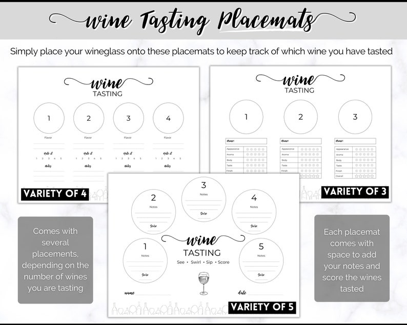 Wine Tasting Kit Complete Guide to Blind Wine Tasting. Placemats, Tasting Cards, Sign, Sheet, Menu, Game. Great for Wine nights & parties image 3