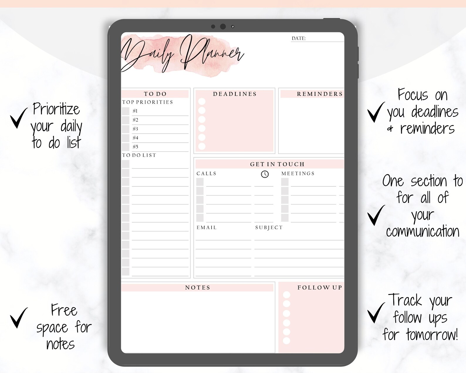 EDITABLE DAILY PLANNER | to Do List | Printable Productivity Day ...