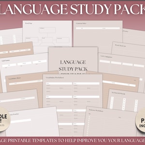 Peut inclure: Un pack d'étude de langue imprimable avec plus de 60 pages de modèles. Le pack comprend des feuilles de travail pour le vocabulaire, la grammaire, les temps verbaux et plus encore. Les modèles sont conçus pour aider à améliorer les compétences linguistiques.