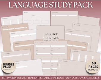 Language Learning Planner, Study Korean, Japanese, Spanish, French, English, Language Templates, Trackers, Notebook, Student Vocab Workbook