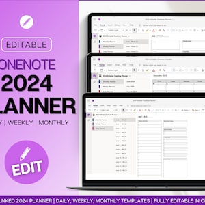 2024 OneNote Digitaler Planer, EDITIERBARE OneNote-Vorlage, tägliche, wöchentliche, monatliche Planung für Windows, Adhd, Notebook, One Note