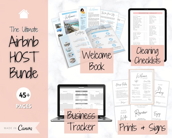 Airbnb Host BUNDLE! Editable Airbnb Signs, Welcome Book Template, Cleaning checklist, Business Tracker Spreadsheet, Air bnb Printables, VRBO