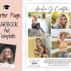KWARTAAL Pagina Jaarboeksjabloon, Senior & Middelbare School Afstuderen, Afstudeeraankondiging, Schooljaarboek, Fotokaart, Jaarboekadvertentie, Afstuderen Tribute