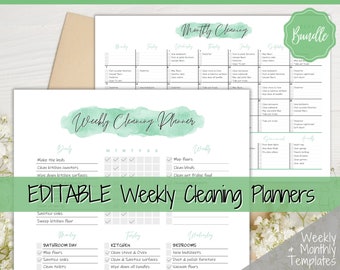 EDITABLE Cleaning Planner, EDITABLE Cleaning Checklist, Cleaning Schedule, Weekly House Chores, Clean Home Routine, Monthly Cleaning List