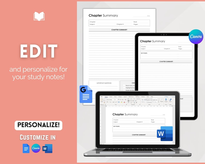 EDITABLE Chapter Summary Template, Study Guide, Textbook Outline Review, Essay, Revision, Book, University, Student Planner, College Reading image 5