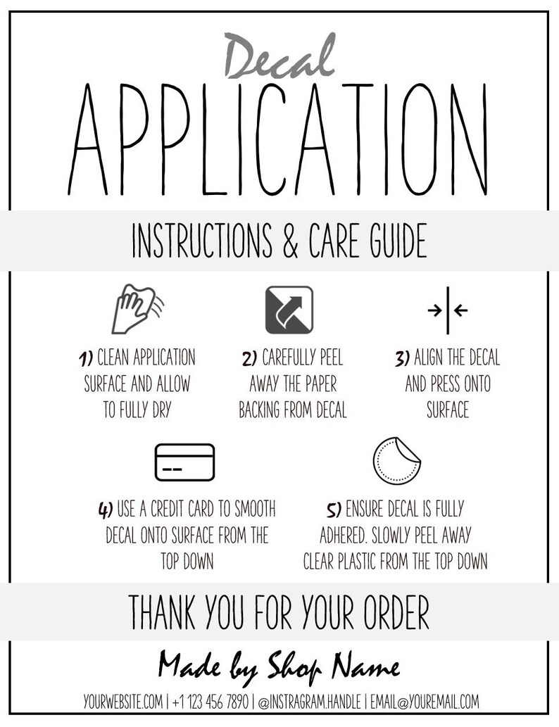 editable vinyl decal care card instructions printable
