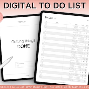 GoodNotes To Do List, Hyperlinked To Do List for Digital Planners, To Do List Template, iPad To Do, Digital Task List, Brain Dump Template