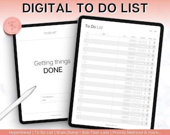 GoodNotes To Do List, Hyperlinked To Do List for Digital Planners, To Do List Template, iPad To Do, Digital Task List, Brain Dump Template