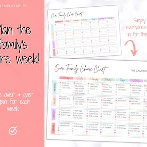 Family Chore Chart, Editable Family Planner Printable, Weekly Family Schedule, Family Calendar, Command Center, Weekly Household, Kids Adult image 2