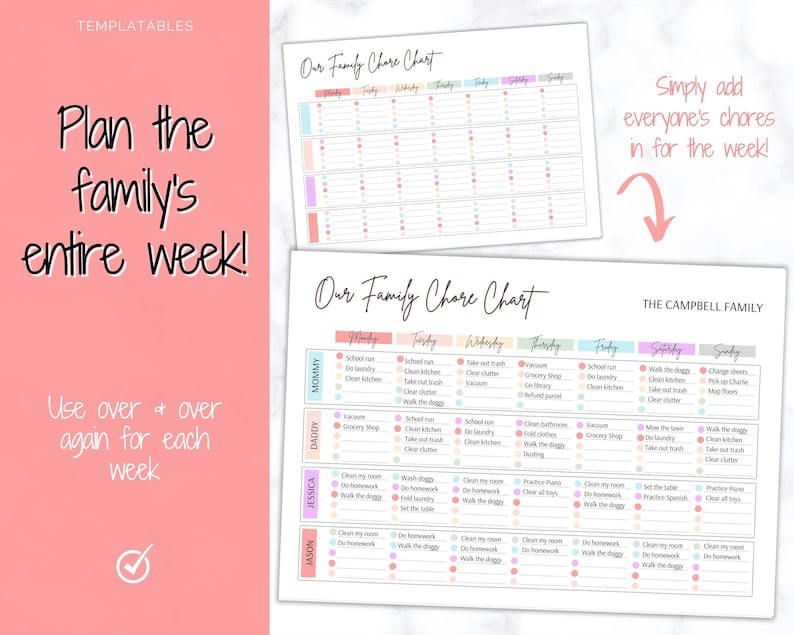 Family Chore Chart, Editable Family Planner Printable, Weekly Family Schedule, Family Calendar, Command Center, Weekly Household, Kids Adult image 2