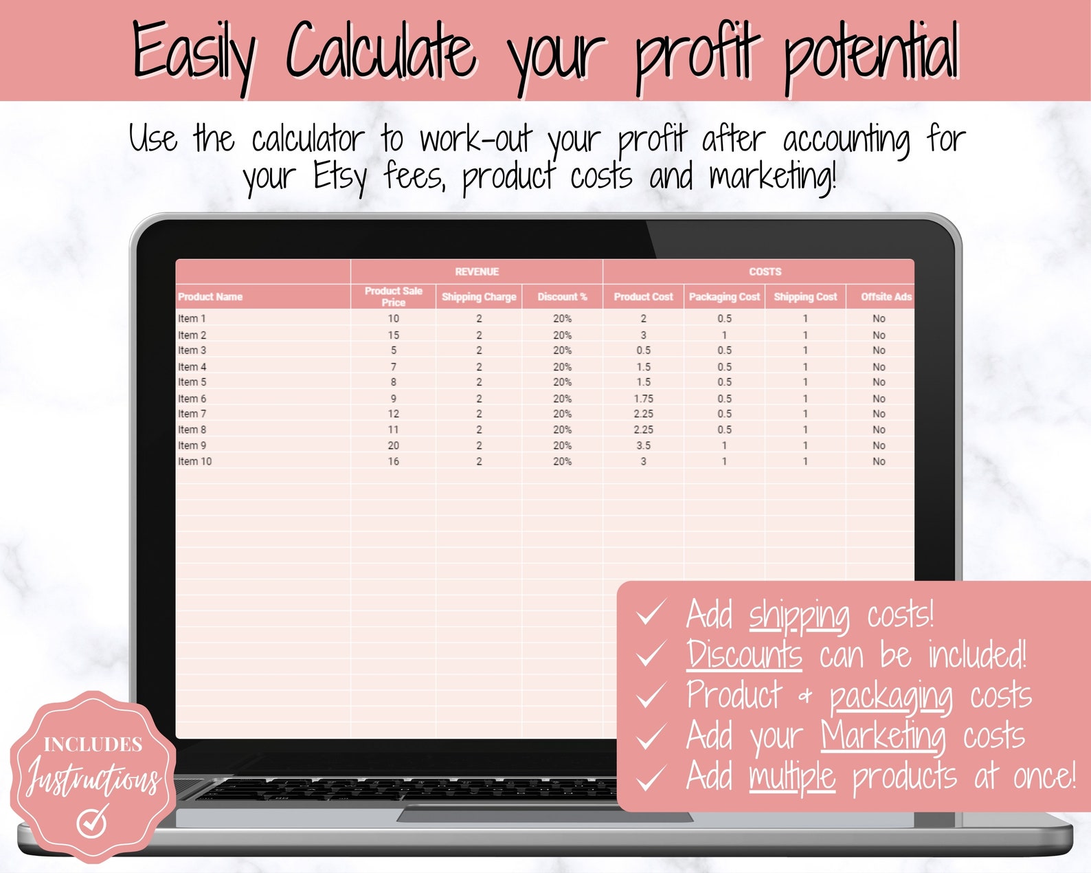 Etsy Profit Calculator Pricing Spreadsheet for Small Business Etsy UK