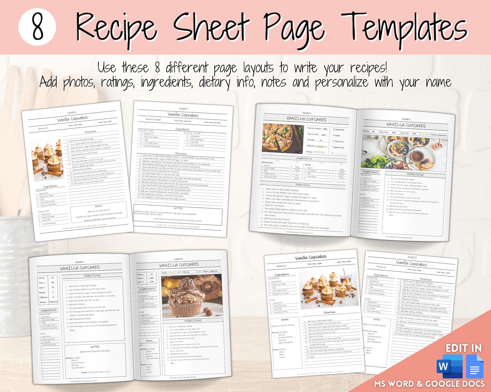 EDITABLE Recipe Binder Kit Recipe Book Template BUNDLE Etsy