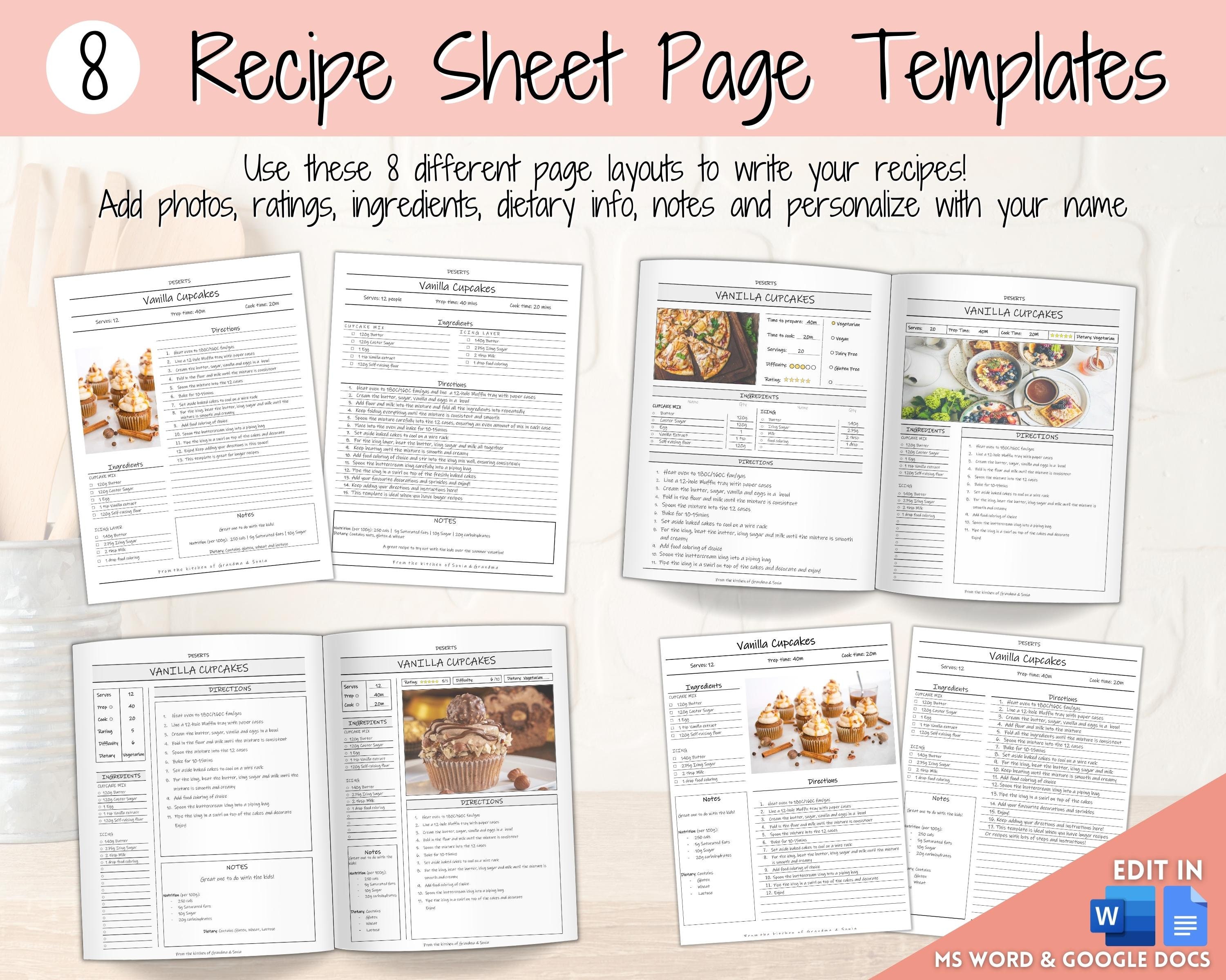 Recipe Binder Template Bundle EDITABLE Recipe Book Template Etsy