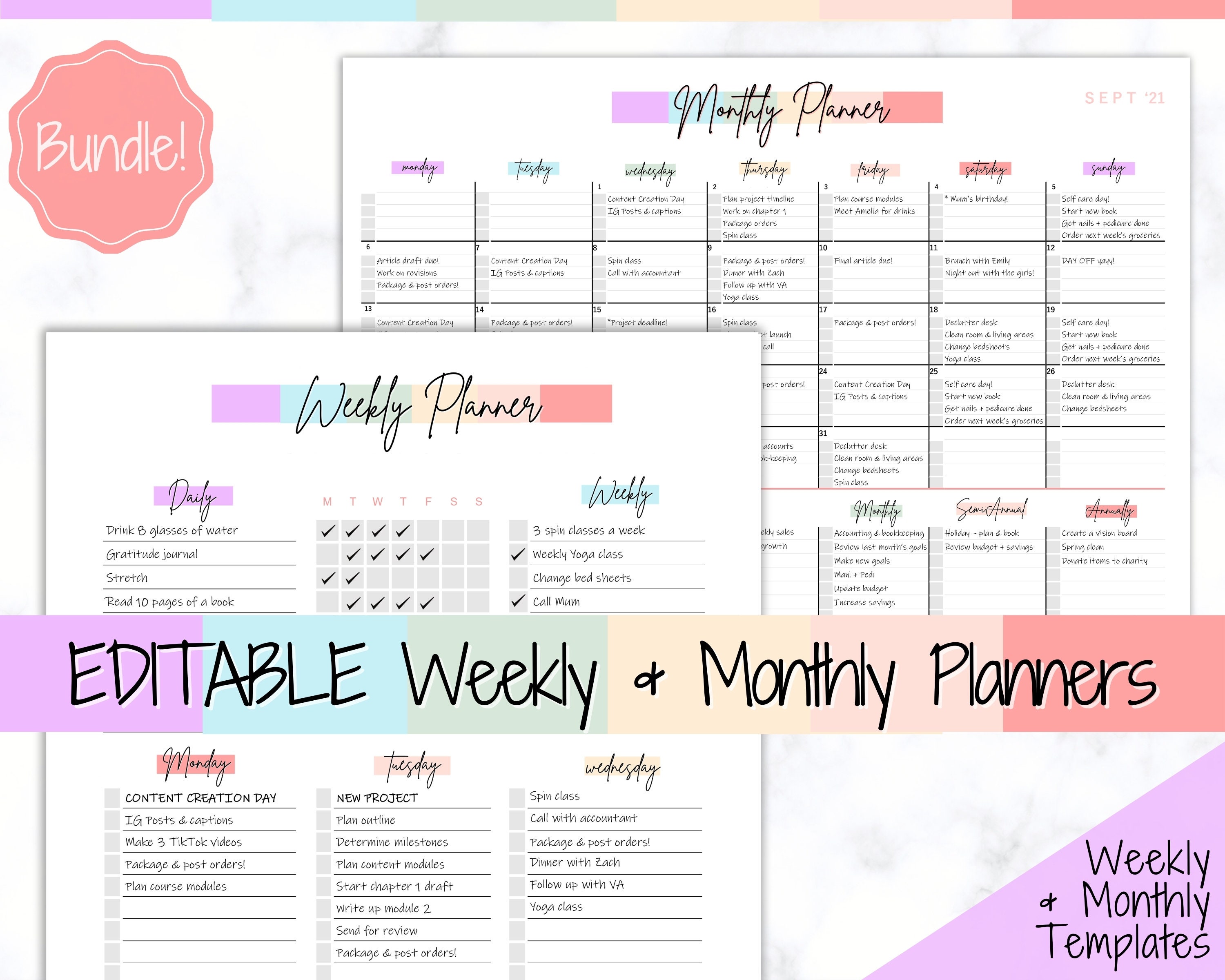 Colorful Weekly & Monthly Planners, EDITABLE Weekly Planner Printable, to  Do List, Teacher, Student, Business Template, Schedule, Checklist - Etsy
