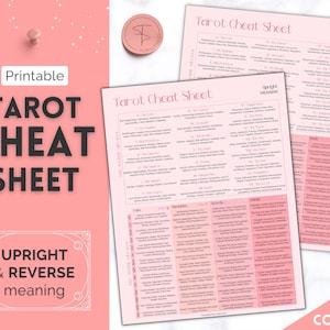 Tarot Cheat Sheet Printable, Upright & Reverse meanings, Learn tarot card readings, Tarot Spreads, Beginner Tarot Planner workbook, Grimoire