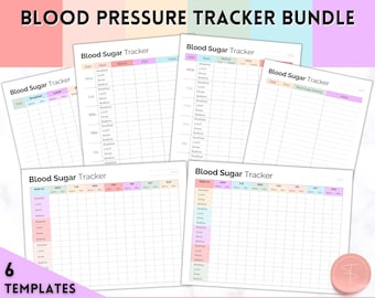 Blood Sugar Log, BUNDLE of 6 Blood Sugar Trackers, Glucose Tracker, Diabetes Log, Medical Planner Printable , Type 2, Gestational Diabetes