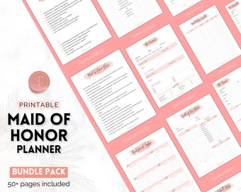 50pg Maid of Honor Planner,Matron of Honor Wedding Planner bundle, MOH Binder Book, Checklist, To Do List, Bridal Shower, Bachelorette