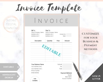 INVOICE TEMPLATE Order Form, EDITABLE Custom Receipt Template, Printable Customer Sales Order Invoice, Receipt Invoice Business form planner