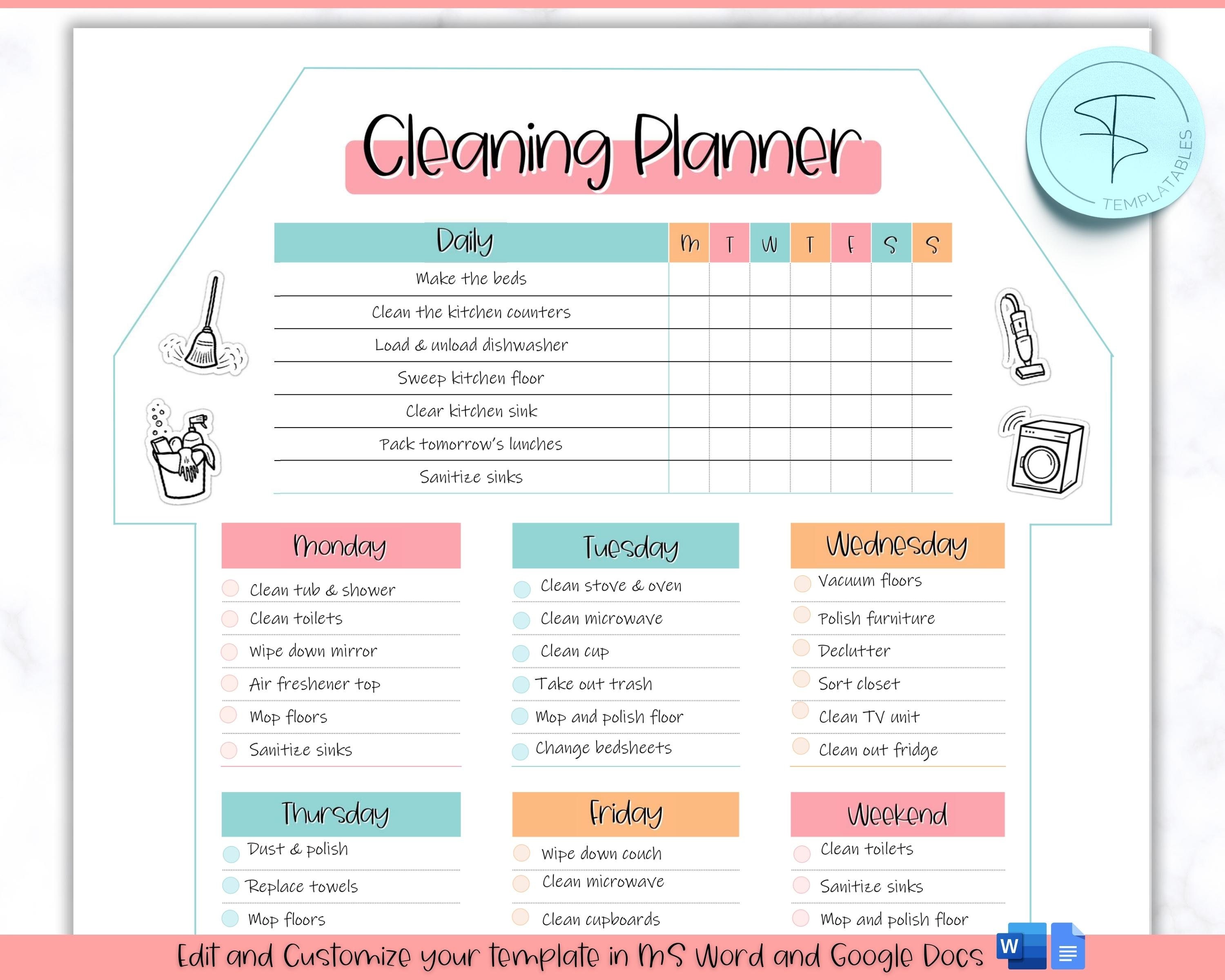 EDITABLE Cleaning Planner Cleaning Checklist Cleaning - Etsy UK