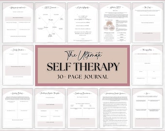 Självterapijournal, arbetsbok för självterapi på över 30 sidor, baserad på KBT, handledningar i guidad journal, utskrivbara arbetsblad, skuggarbete, mindfulness