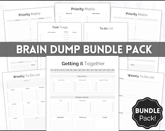 Brain Dump Printable BUNDLE, To Do Liste, ADHS Planer, Tagesvorlage, Produktivität, Prioritätsmatrix, Arbeitstag, Aufgabengedanken Organizer PDF