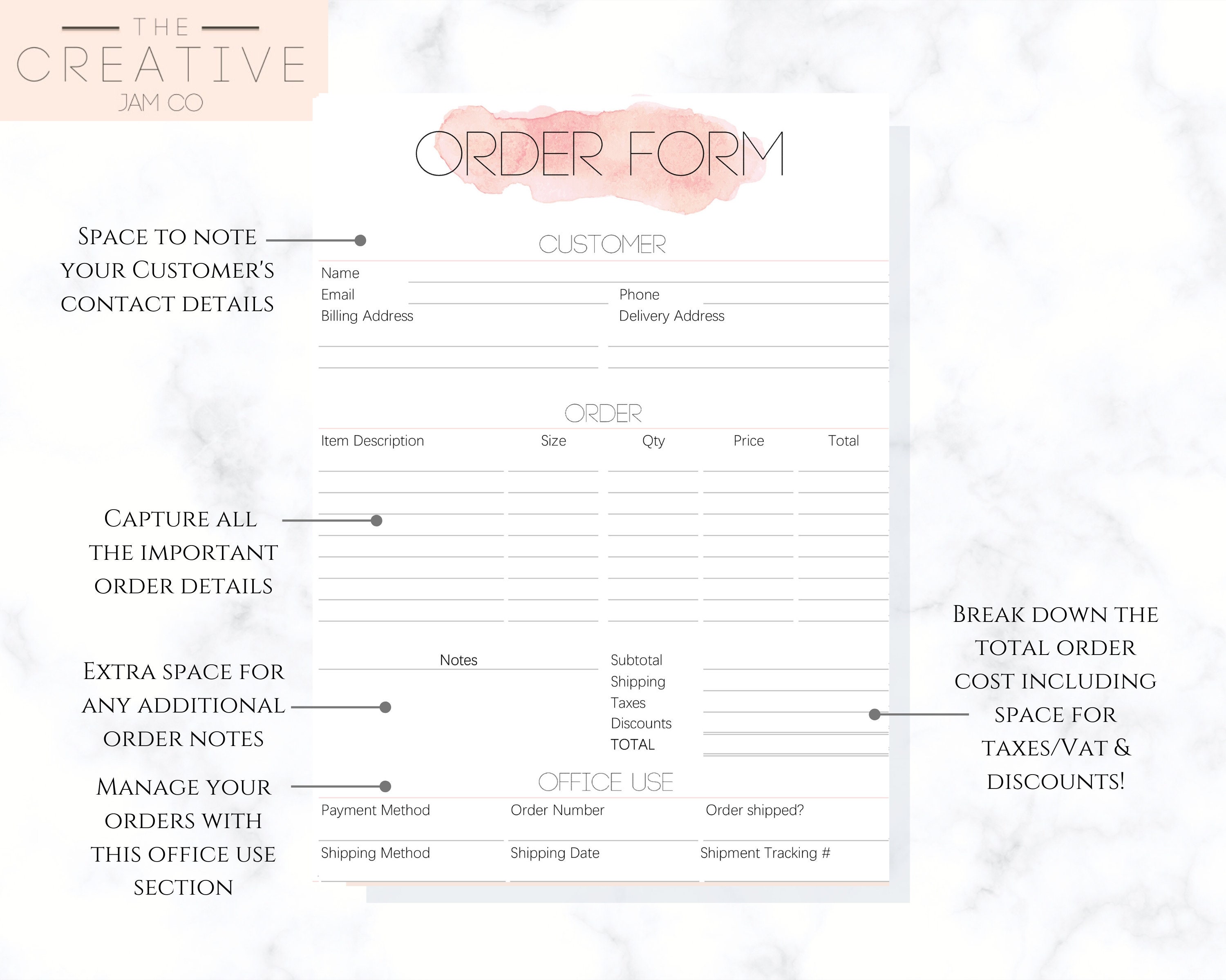 ORDER FORM Invoice Template, EDITABLE Custom Receipt Template ...