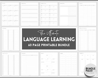 Planejador de aprendizagem de idiomas, estudo coreano, japonês, espanhol, francês, inglês, modelos de idiomas, rastreadores, caderno, pasta de trabalho de vocabulário do aluno