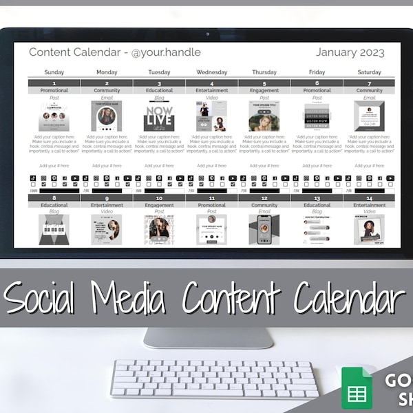 Social Media Content Calendar, Google Sheets Spreadsheet, Editable Planner, Social Media Manager, Instagram, Youtube, TikTok, Influencer