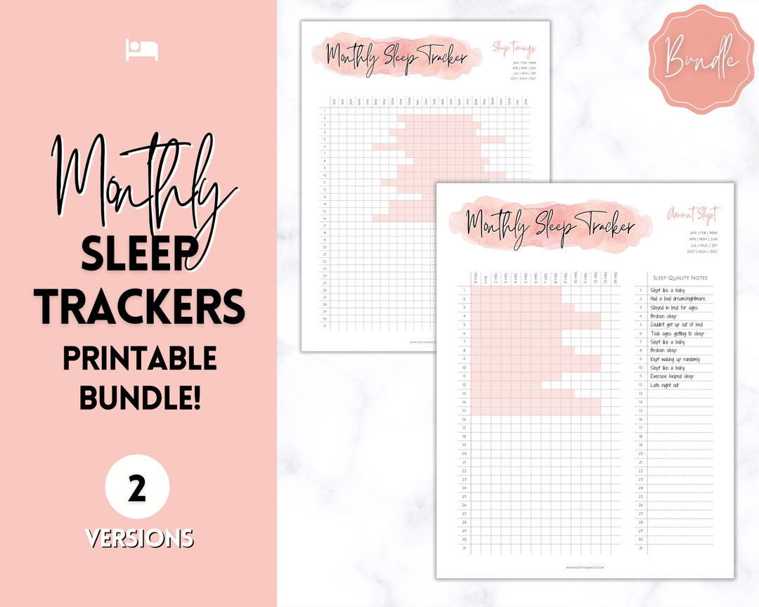 Sleep Tracker Printable BUNDLE Monthly Sleep Journal, Sleep Log, Sleep