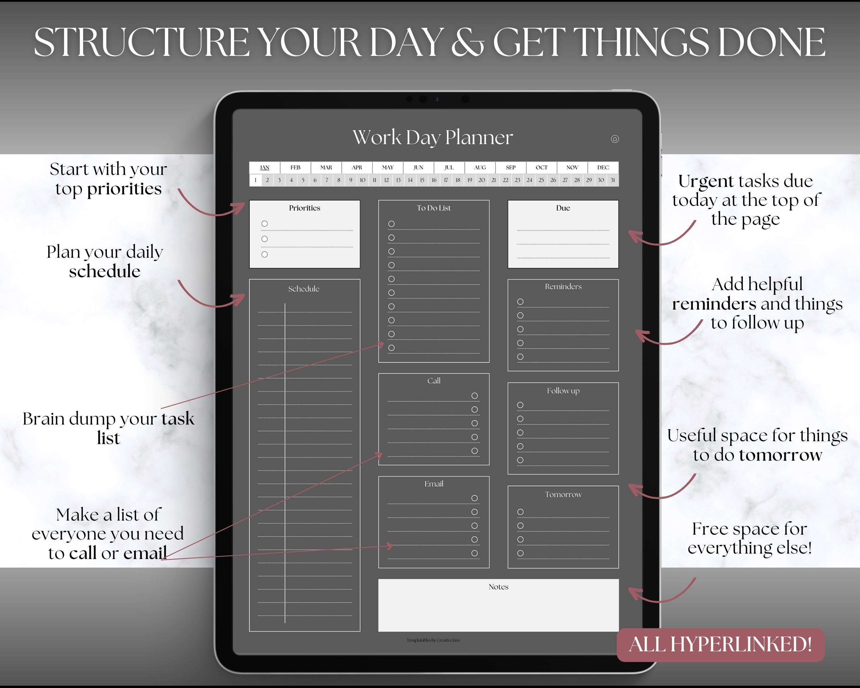 Work Planner Calendar On Computer Work Planner, Digital Planner, Work Day Organizer, Daily Planner, Work ...