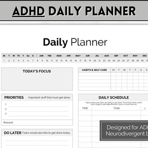 ADHD Daily Planner for Adults, Neurodivergent, Brain Dump Template, cleaning, student, digital life daily planner, to do list printable